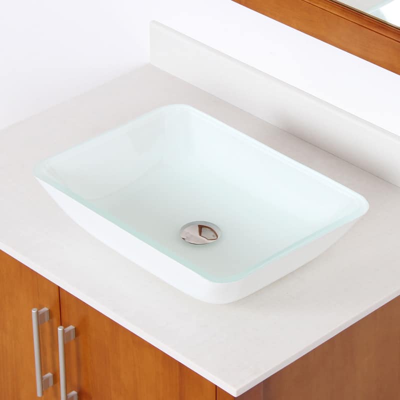 Elite White Rectangle Tempered Glass Bathroom Vessel Sink