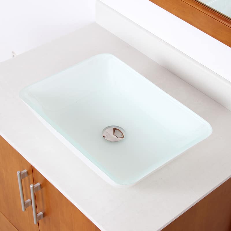 Elite White Rectangle Tempered Glass Bathroom Vessel Sink