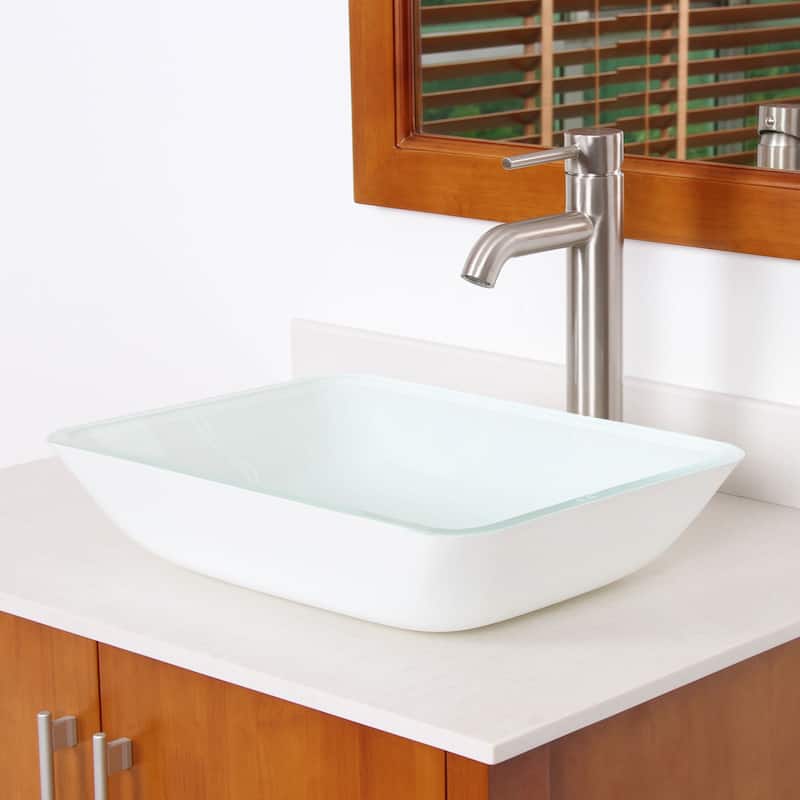 Elite White Rectangle Tempered Glass Bathroom Vessel Sink