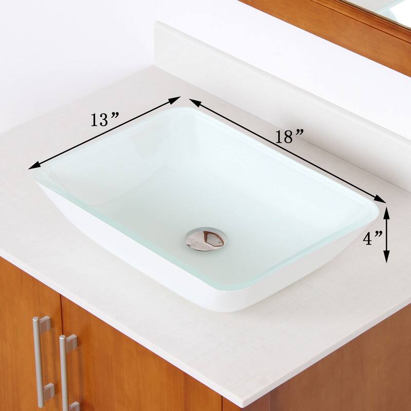 Elite White Rectangle Tempered Glass Bathroom Vessel Sink