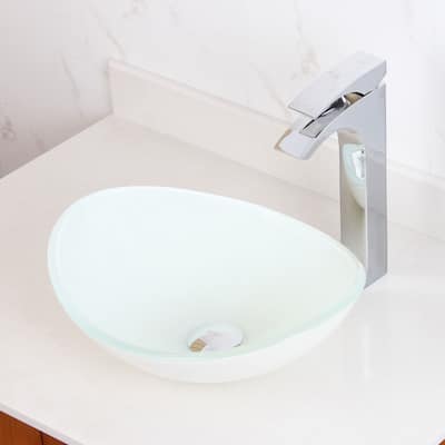 Elite Oval White Color Glass Bathroom Vessel Sink