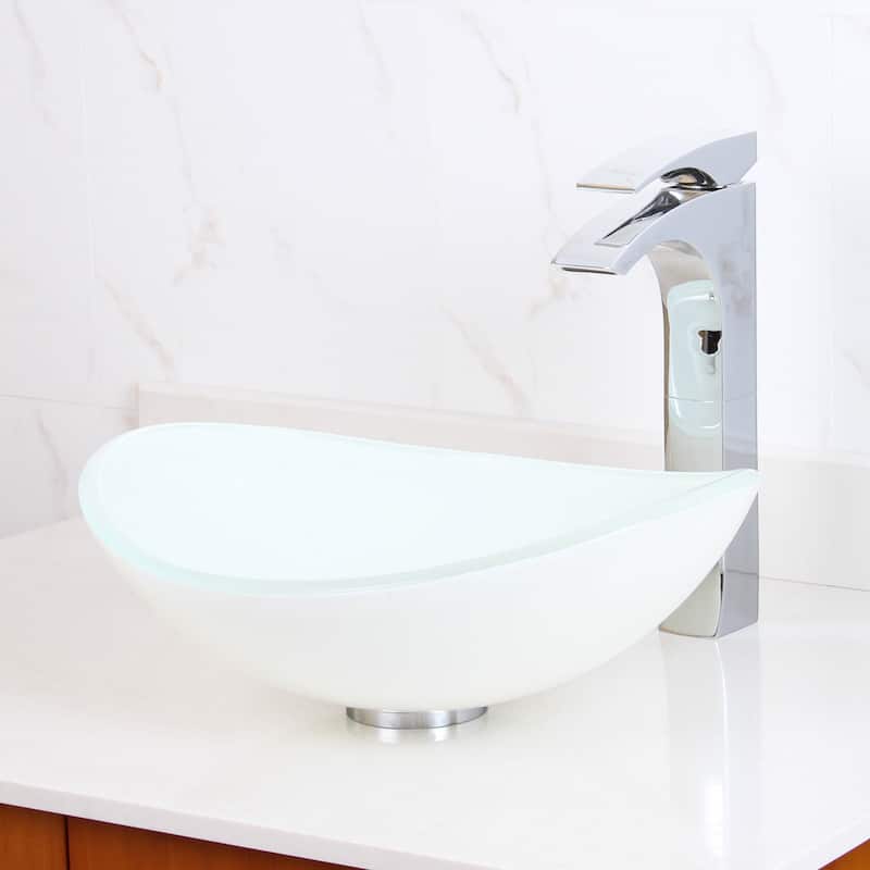 Elite Oval White Color Glass Bathroom Vessel Sink