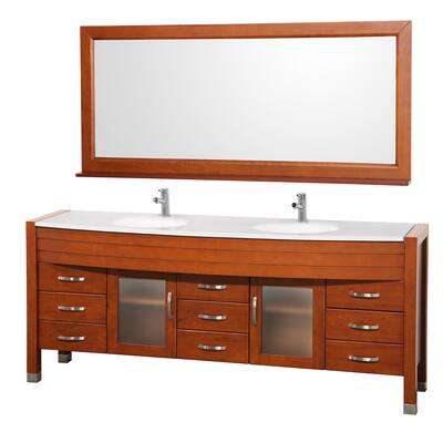 Wyndham Collection Daytona Cherry 78-inch Double Bathroom Vanity White Man-made Stone Top