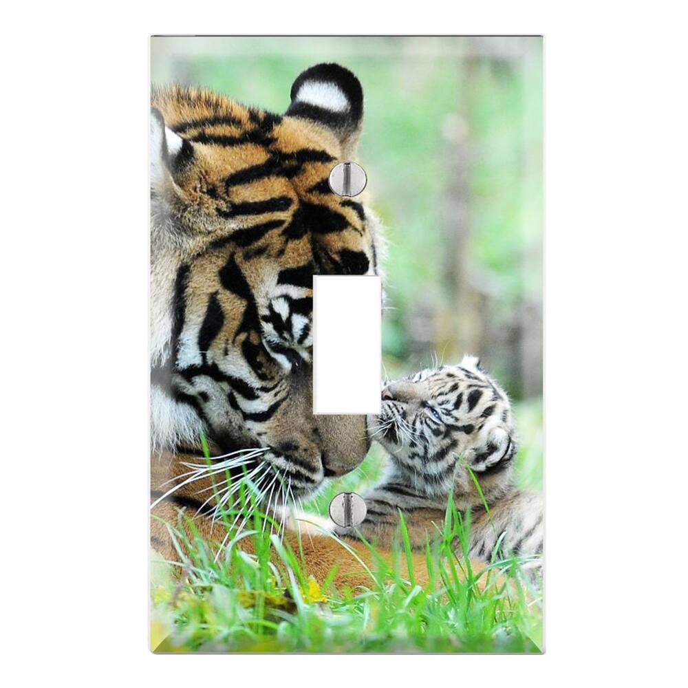 Sweet Baby Tiger Cub with Mom Decorative Wall Plate Cover