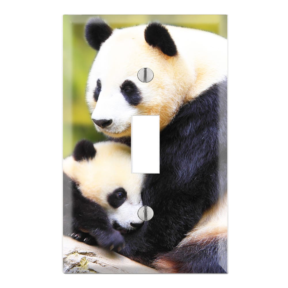 Decorative Wall Plate Cover - Sweet Baby Panda with Mom