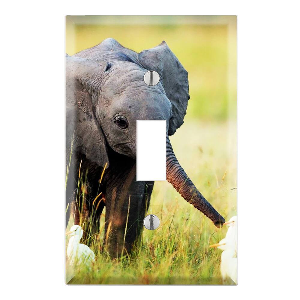Baby Elephant and Egrets Decorative Wall Plate Cover