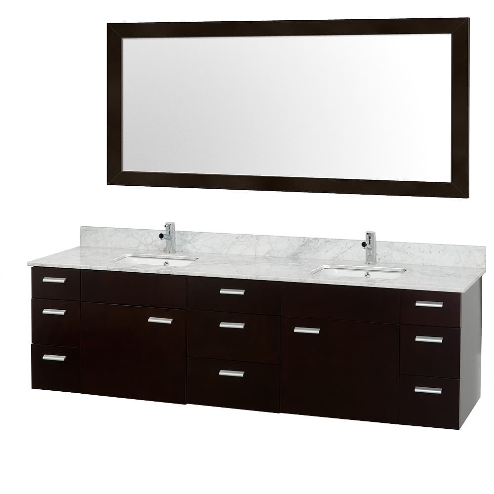 Wyndham Collection Encore Espresso 78-inch Double Bathroom Vanity White Porcelain Undermount Square Sinks