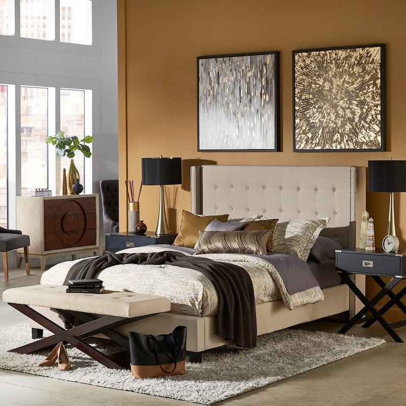 Marion Nailhead Wingback Tufted Upholstered Platform Bed by iNSPIRE Q Bold