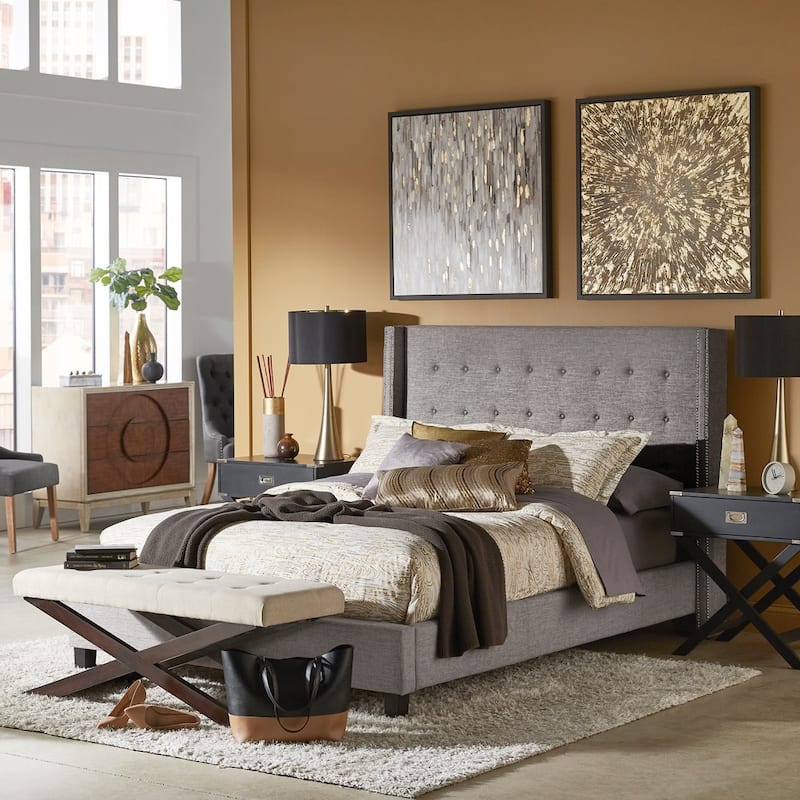 Marion Nailhead Wingback Tufted Upholstered Platform Bed by iNSPIRE Q Bold