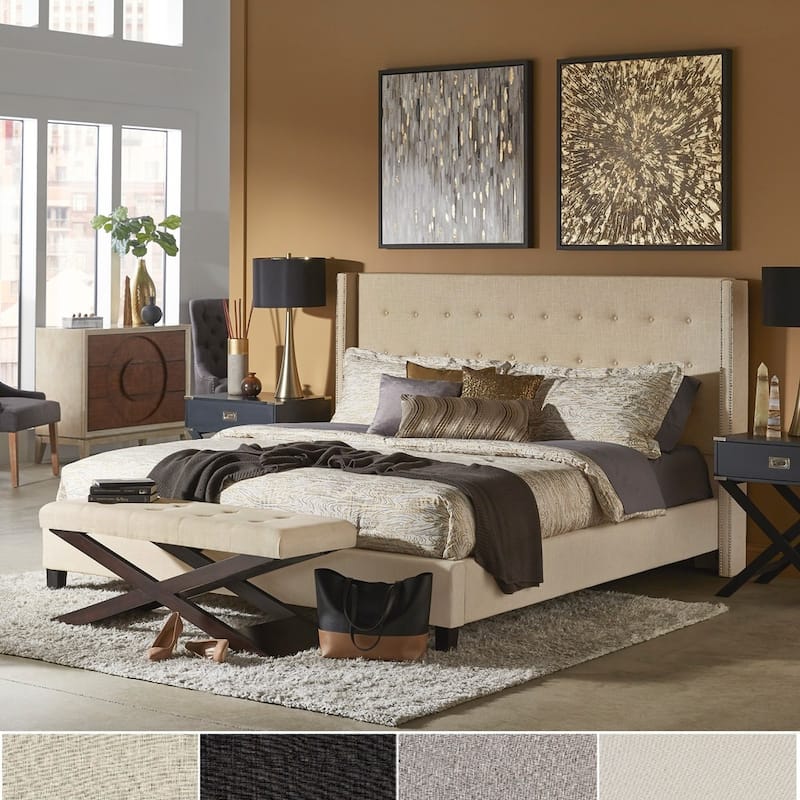Marion Nailhead Wingback Tufted Upholstered Platform Bed by iNSPIRE Q Bold