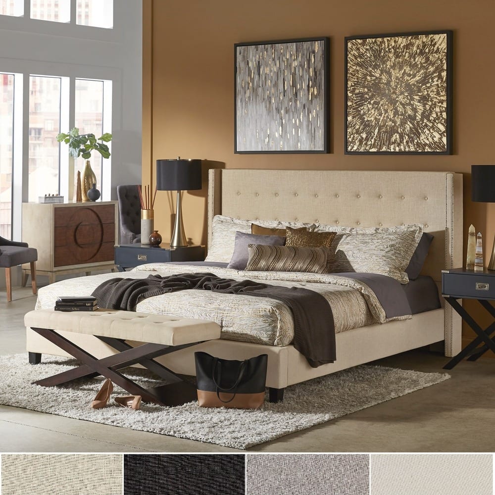 Marion Nailhead Wingback Tufted Upholstered Platform Bed by iNSPIRE Q Bold