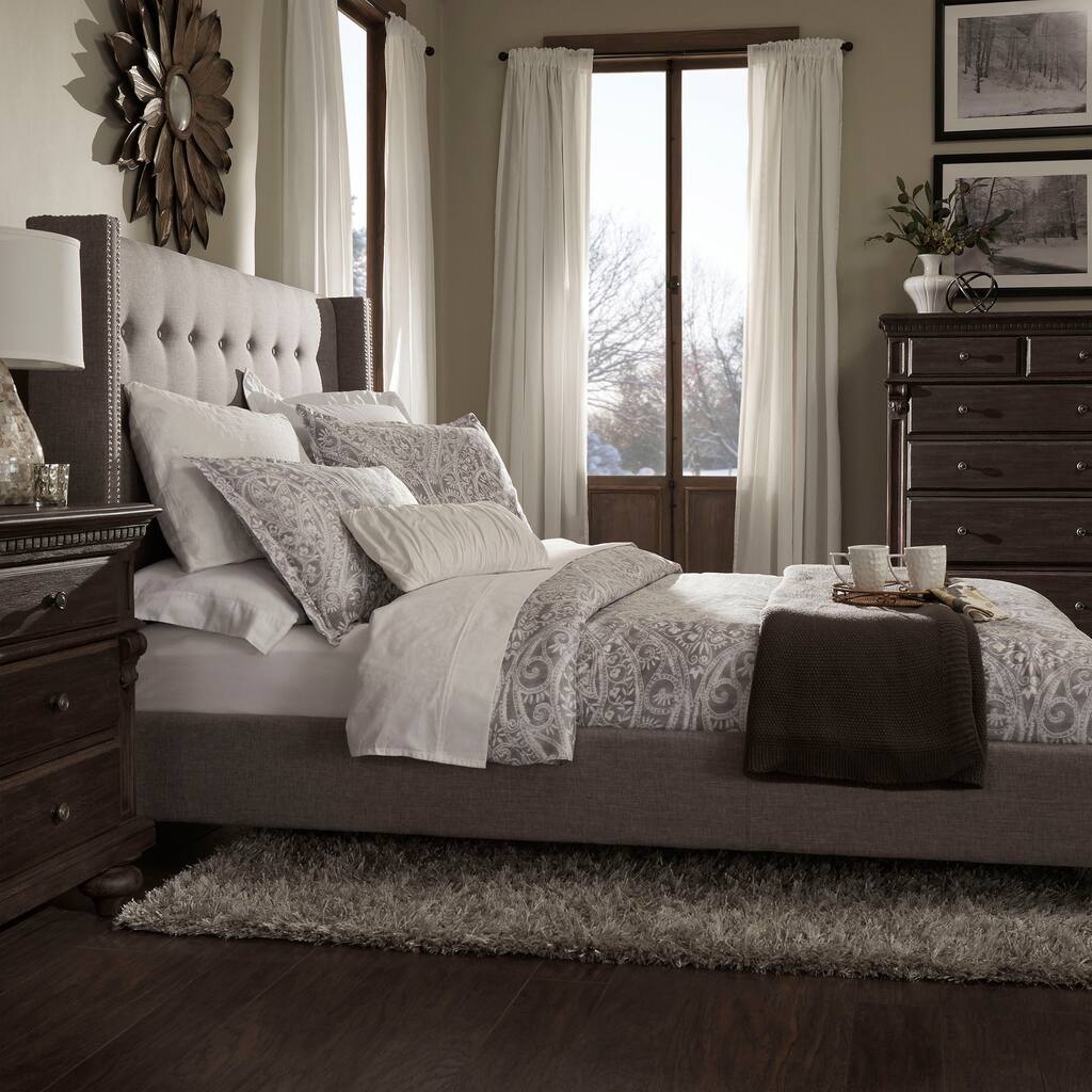 Marion Nailhead Wingback Tufted Upholstered King Bed by iNSPIRE Q Bold