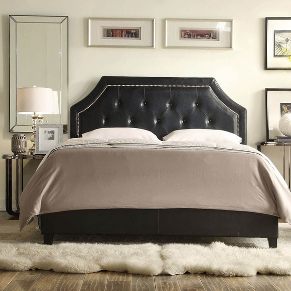 INSPIRE Q Grace Black Bonded Leather Button Tufted Arched Bridge King