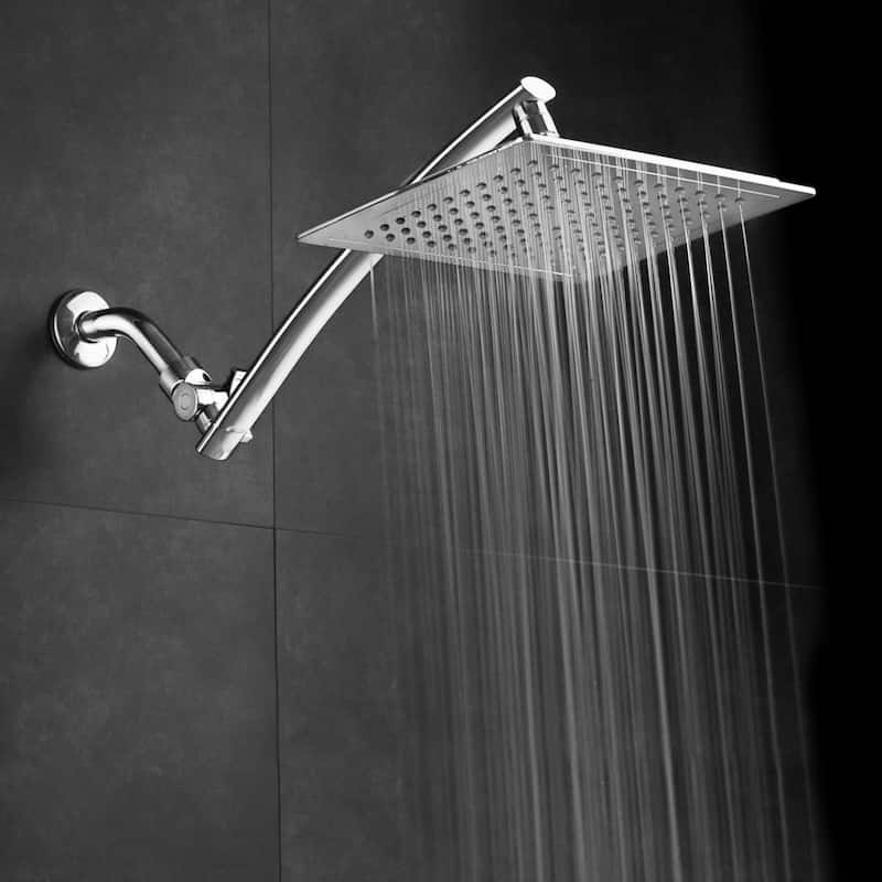 Razor Mega Size 9-inch Chrome Face Square Rainfall Shower with Arch Design and 15-inch Stainless Steel Extension Arm