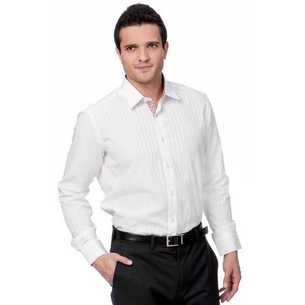 Shop Domani Blue Luxe Men's White/ Red Button-down Dress Shirt - Free ...