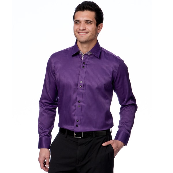 Shop Domani Blue Luxe Men's Purple/ Floral Trim Button-down Dress Shirt ...