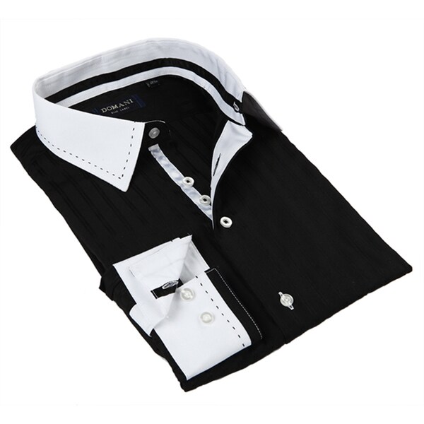 Shop Domani Blue Luxe Men's Black/ White Trim Button-down Dress Shirt ...