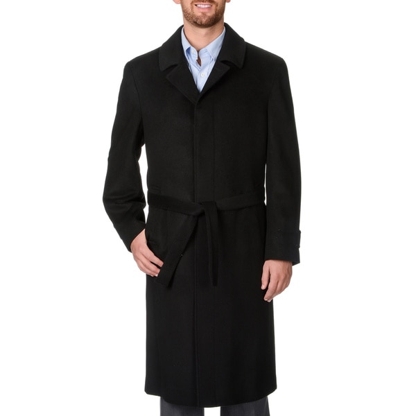 Prontomoda Men's 'Ronald' Black Wool and Cashmere Full-length Coat ...