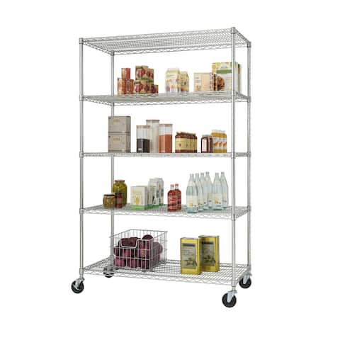 TRINITY EcoStorage® 5-Tier 48" x 24" x 72" Wire Shelving w/ Wheel, NSF Certified, Chrome