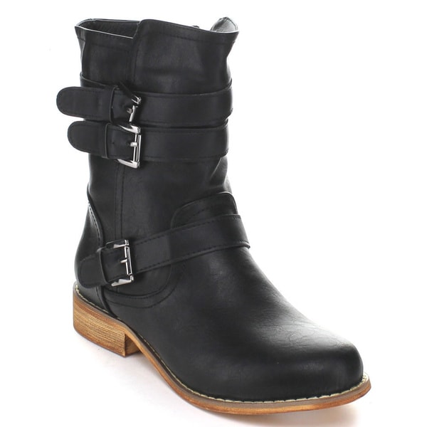 Miim Womens Randy 02 Buckle Strap Mid calf Boots  