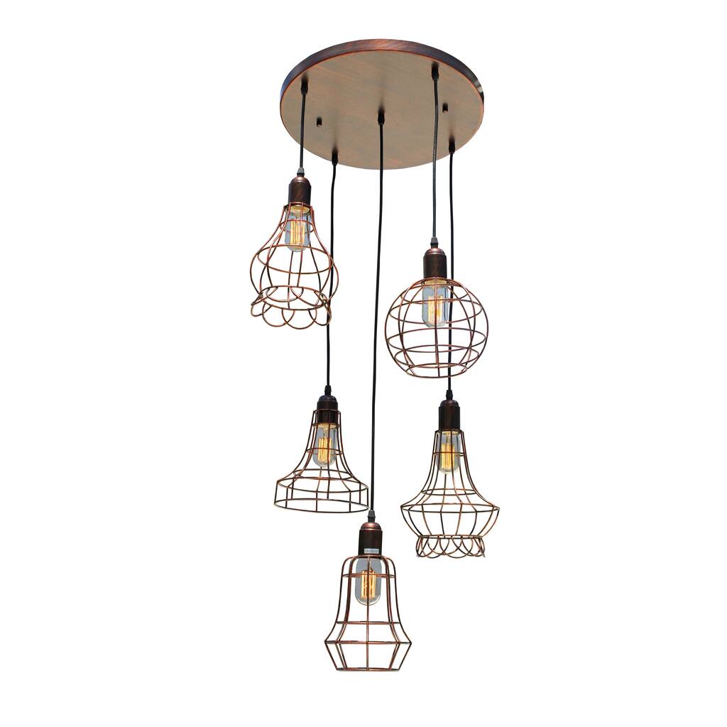 Suspended 5-light Industrial Retro Cage Pendant Chandelier