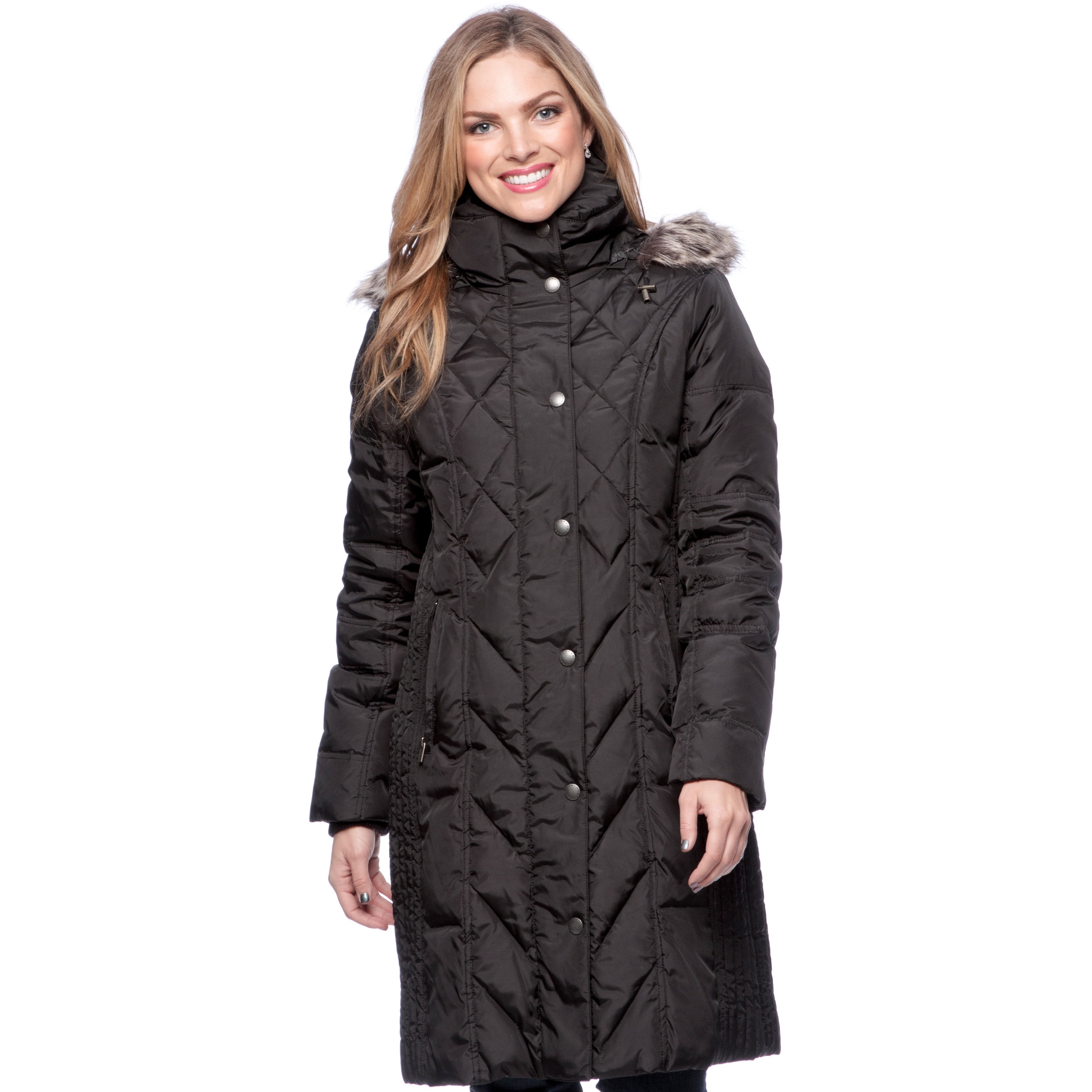 london fog faux fur trim hooded zip puffer down jacket