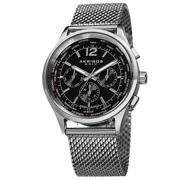 Akribos XXIV Mens Chronograph Mesh Stainless Steel Strap Bracelet