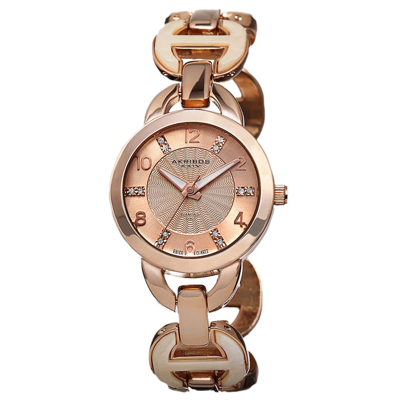 Akribos XXIV Women's Diamond-Accented Swiss Quartz Rose-Tone Bracelet Watch