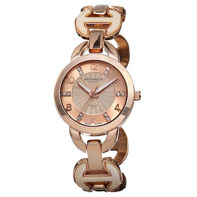 Akribos XXIV Women's Diamond-Accented Swiss Quartz Rose-Tone Bracelet Watch