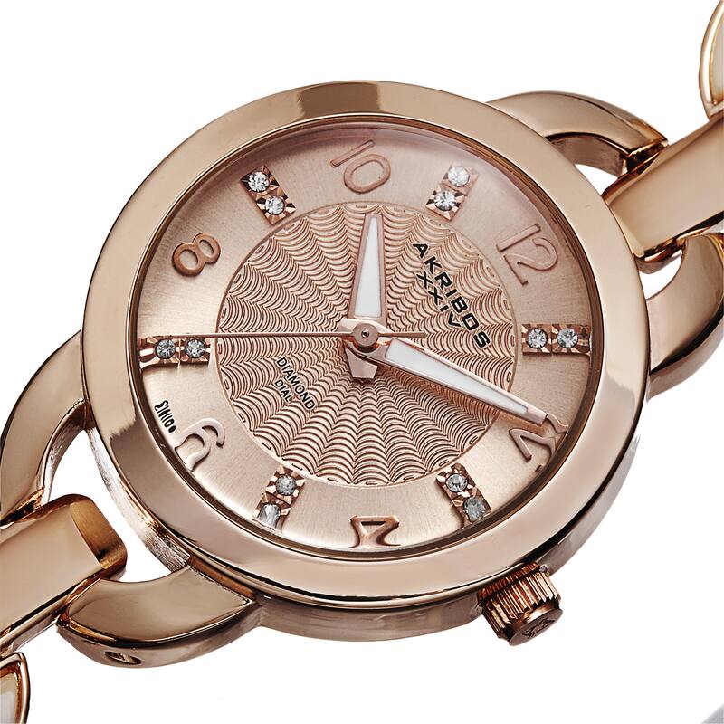 Akribos XXIV Women's Diamond-Accented Swiss Quartz Rose-Tone Bracelet Watch