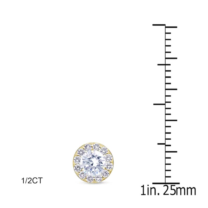 Auriya 14k Yellow Gold 1/2ct to 2ct TDW Round Halo Diamond Stud Earrings
