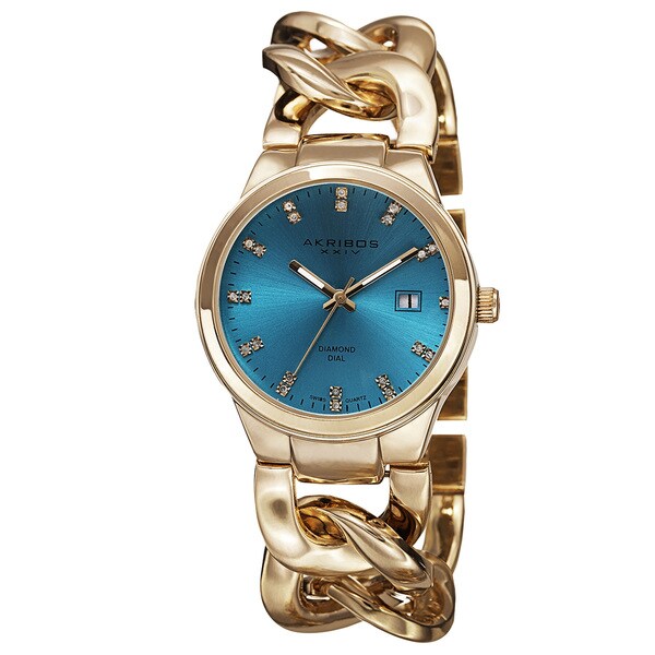 Akribos XXIV Women's Swiss Quartz Diamond-Accented Chain Link Gold-Tone Bracelet Watch. Opens flyout.