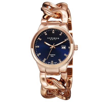 Akribos XXIV Women's Swiss Quartz Diamond-Accented Chain Link Rose-Tone Bracelet Watch