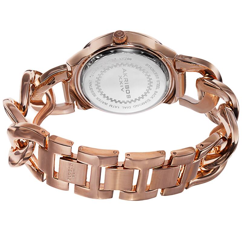 Akribos XXIV Women's Swiss Quartz Diamond-Accented Chain Link Rose-Tone Bracelet Watch
