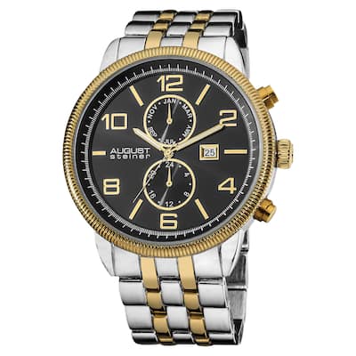 August Steiner Men's Swiss Quartz Coin Edge Bezel Two-Tone Bracelet Watch