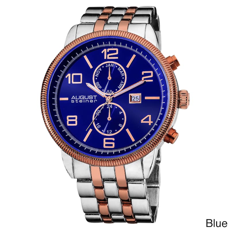 August Steiner Men's Swiss Quartz Coin Edge Bezel Two-Tone Bracelet Watch