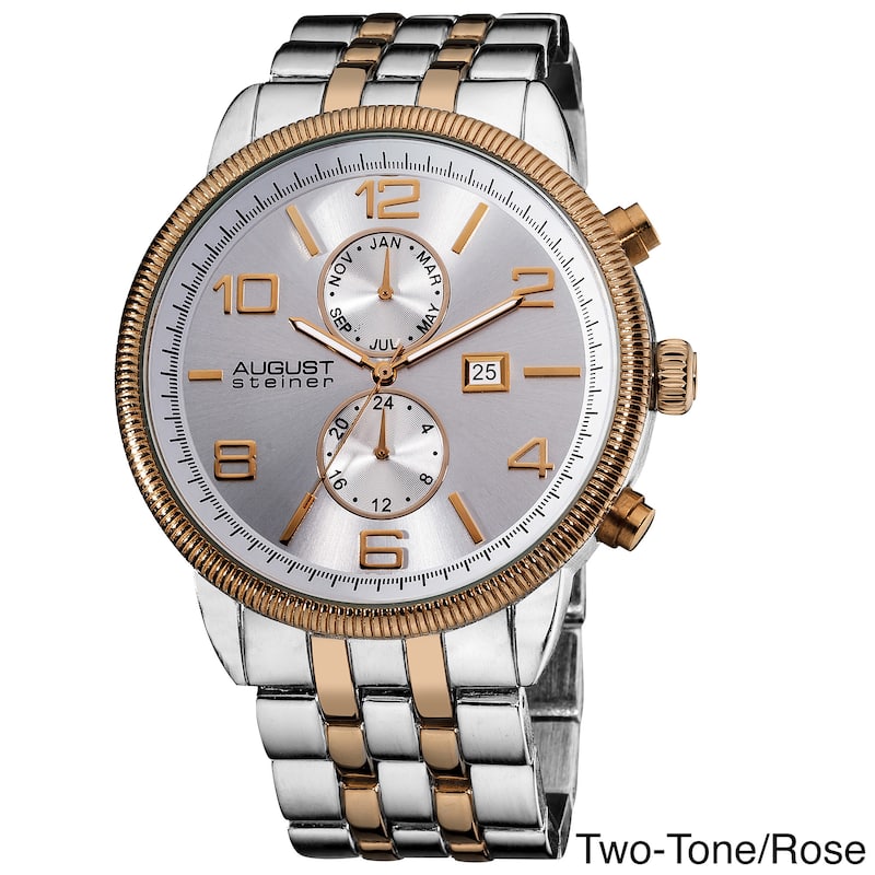 August Steiner Men's Swiss Quartz Coin Edge Bezel Two-Tone Bracelet Watch