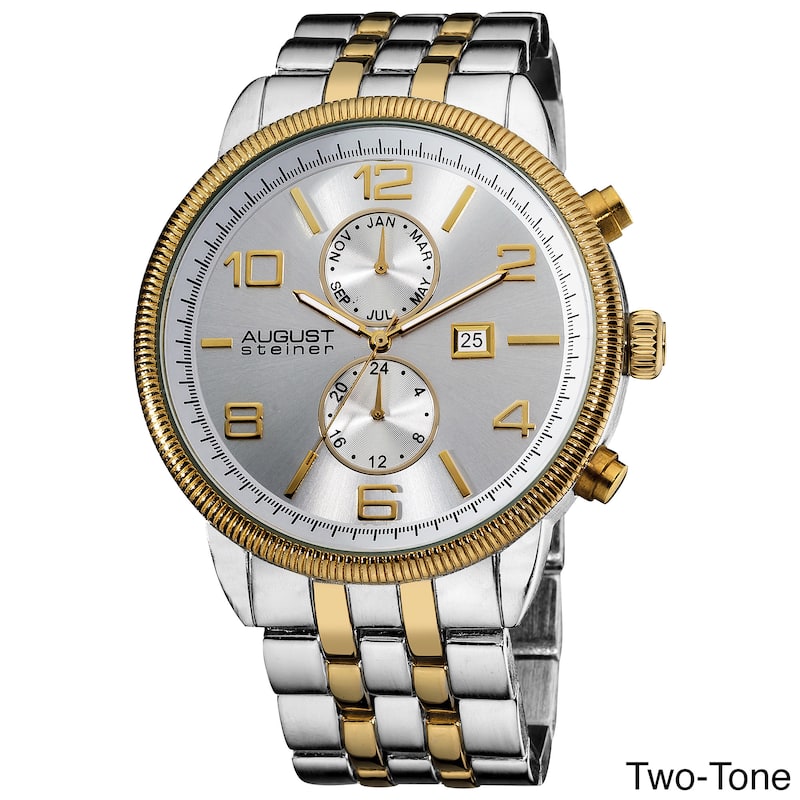 August Steiner Men's Swiss Quartz Coin Edge Bezel Two-Tone Bracelet Watch - Two-tone - N/A