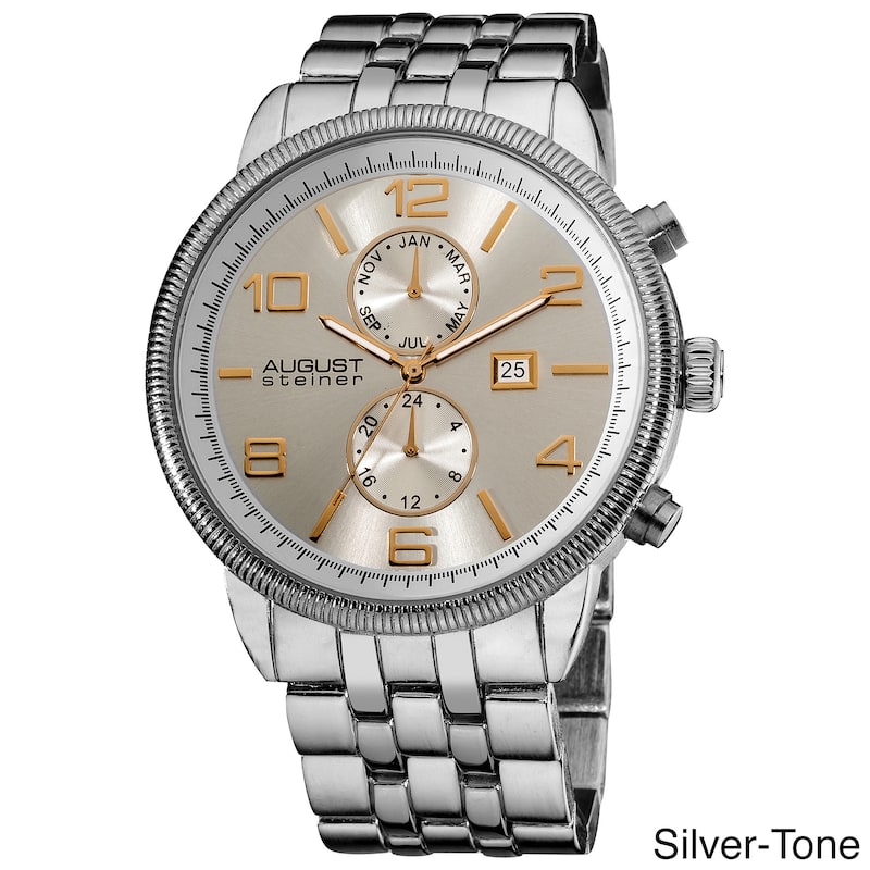 August Steiner Men's Swiss Quartz Coin Edge Bezel Two-Tone Bracelet Watch - Silver Tone - N/A