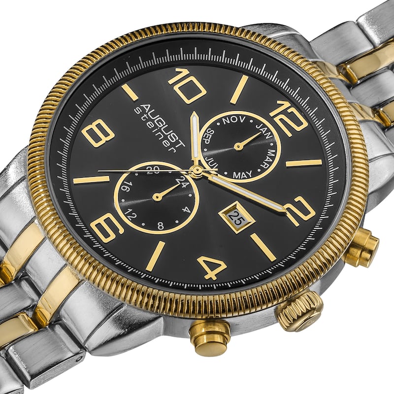 August Steiner Men's Swiss Quartz Coin Edge Bezel Two-Tone Bracelet Watch
