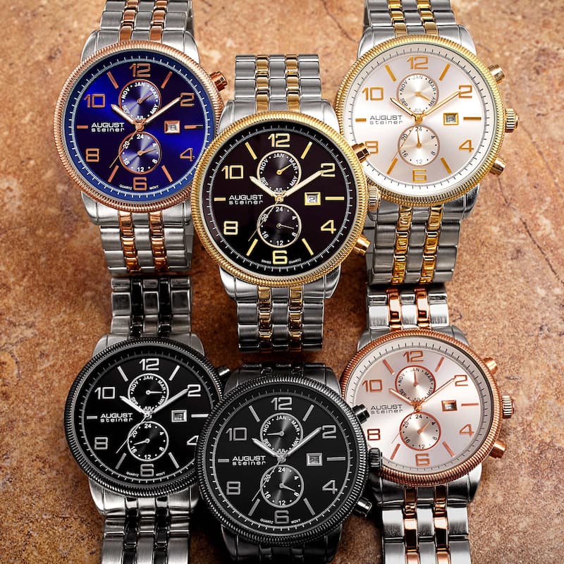 August Steiner Men's Swiss Quartz Coin Edge Bezel Two-Tone Bracelet Watch