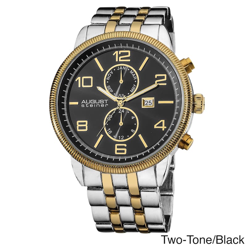 August Steiner Men's Swiss Quartz Coin Edge Bezel Two-Tone Bracelet Watch