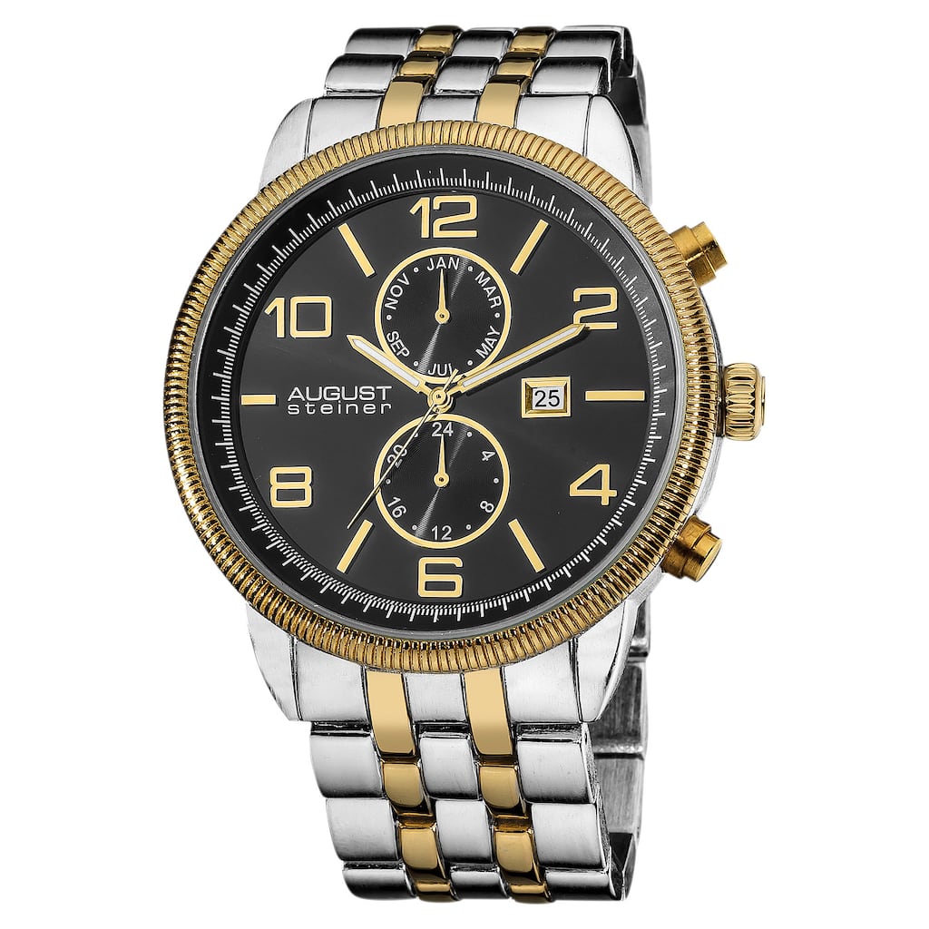 August Steiner Men's Swiss Quartz Coin Edge Bezel Two-Tone Bracelet Watch
