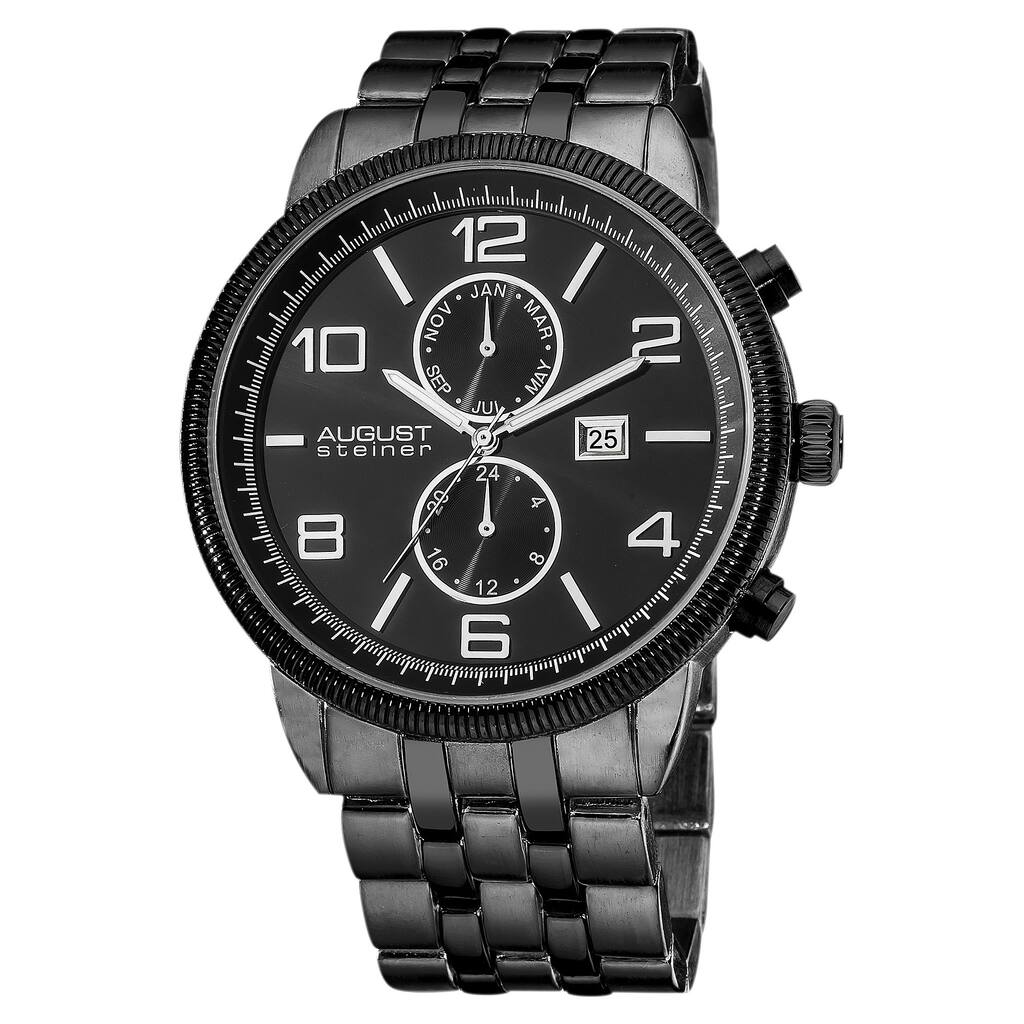 August Steiner Men's Swiss Quartz Coin Edge Bezel Bracelet Watch