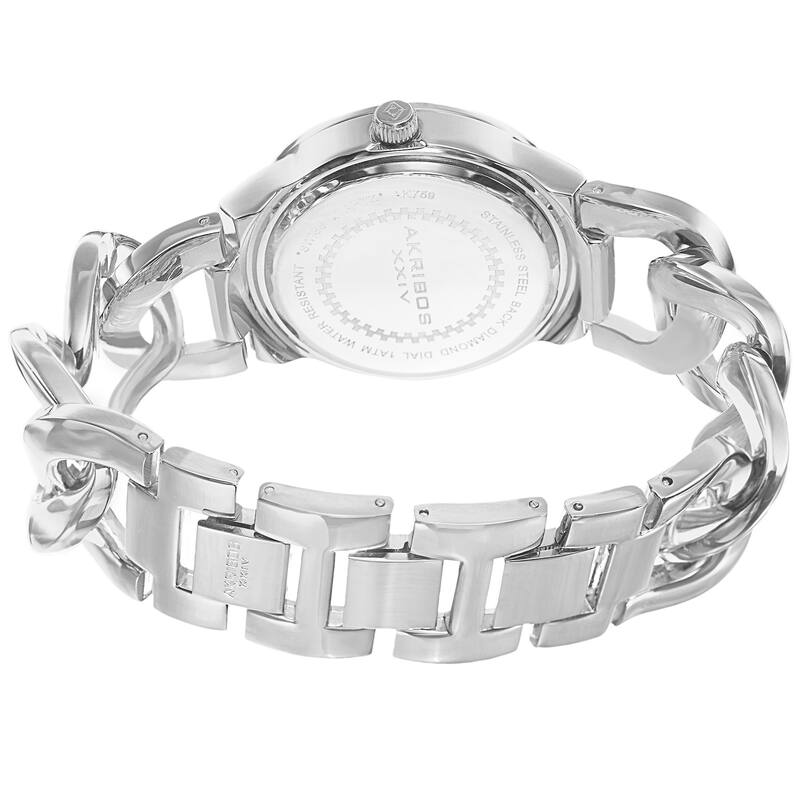 Akribos XXIV Women's Swiss Quartz Diamond-Accented Chain Link Silver-Tone Bracelet Watch