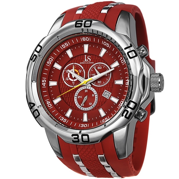 Joshua & Sons Men's Bold Swiss Quartz Chronograph Date Red Strap Watch