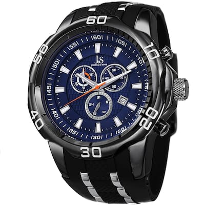 Joshua & Sons Men's Bold Swiss Quartz Chronograph Date Black Strap Watch