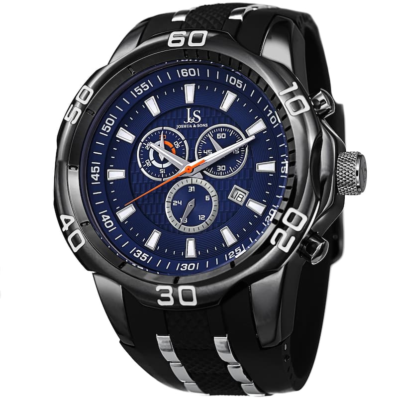 Joshua & Sons Men's Bold Swiss Quartz Chronograph Date Black Strap Watch
