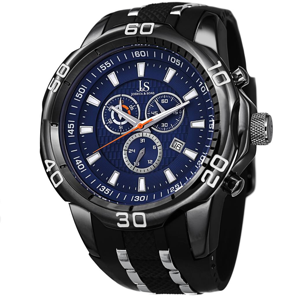 Joshua & Sons Men's Bold Swiss Quartz Chronograph Date Black Strap Watch