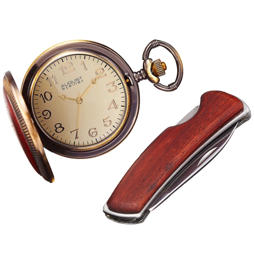August Steiner Men's Quartz Pocket Watch & Pocket Knife